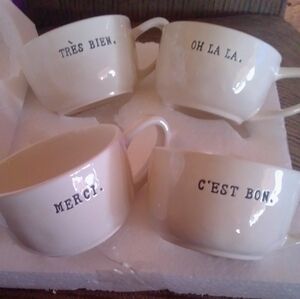 Rae Dunn Cream Merci & C'est Bon Cups **VERY RARE**